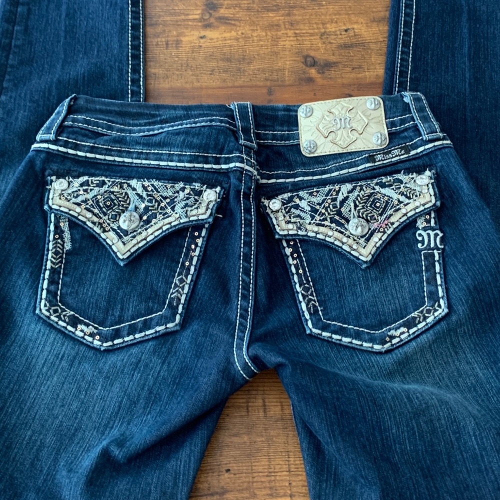 Miss Me Low Rise Western Dark Wash Skinny Jeans Sz 28